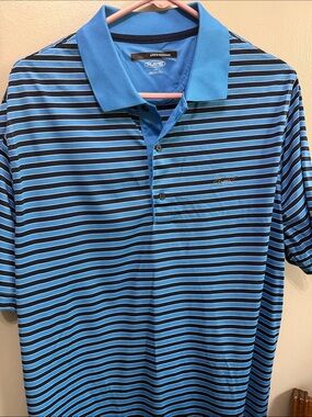 Greg Norman Collection Blue and Navy Striped Polo